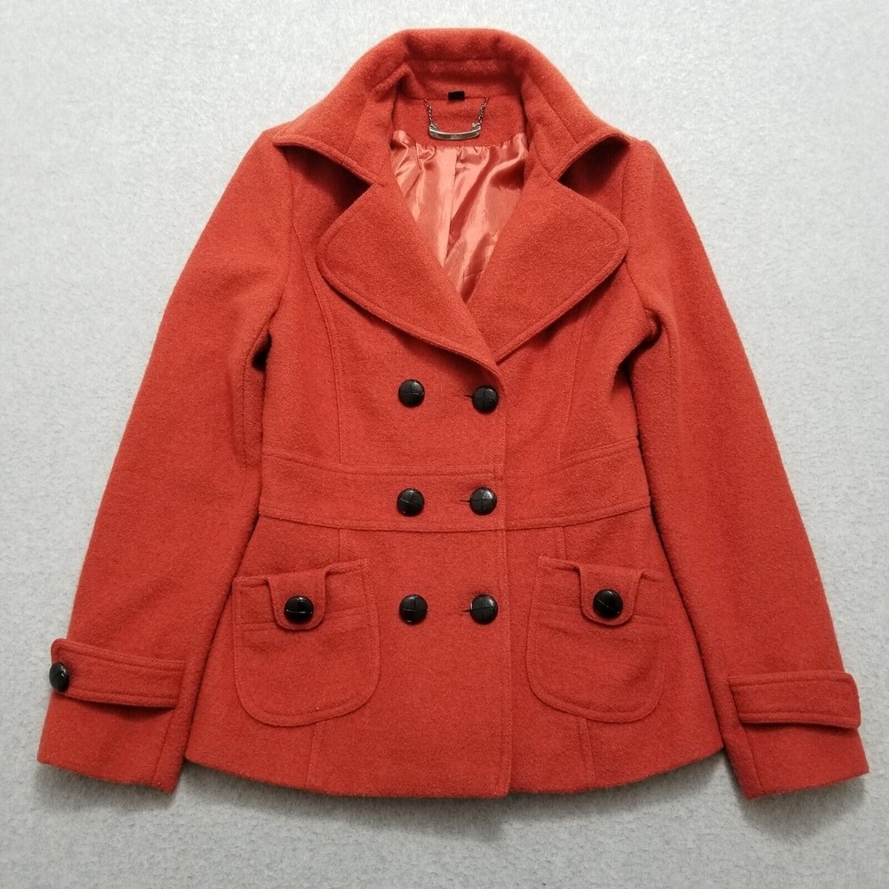 XXI Coat‎ Womens Medium Orange Jacket Pockets Buttons